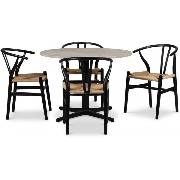 SOHO matgrupp 105 cm inkl. 4 st Brandon karmstolar - Matt svart kryssfot / Beige Empradore
