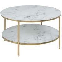 Alisma soffbord med ben Ø80 cm - Vit marmor/guld