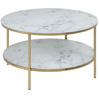 Alisma soffbord med ben 80 cm - Vit marmor/guld