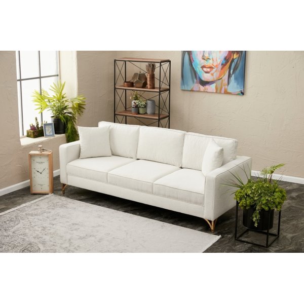 Canapé 3 places Berlin - Blanc crème/or Canapé 3 places Berlin - Blanc crème/or