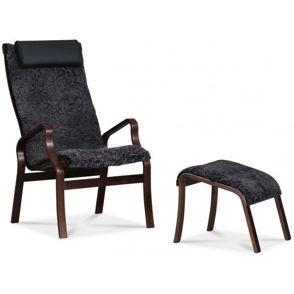 Lammet / Fashion fotpall i frskinn scandinavian dark grey - Mrk valnt