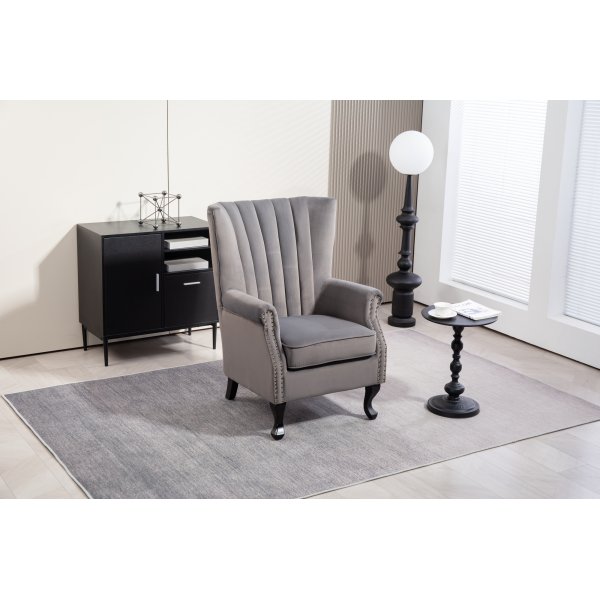 Fauteuil  oreilles en velours gris