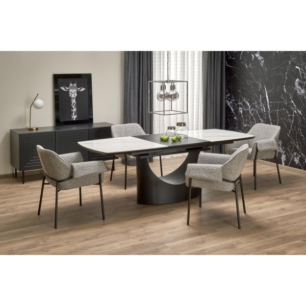 Table à manger Osman 160-220 x 90 cm - Marbre blanc/noir Table à manger Osman 160-220 x 90 cm - Marbre blanc/noir