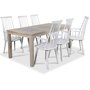 Jasmine matgrupp med bord i whitewash och 6 st vita Dalsland pinnstolar med armstd