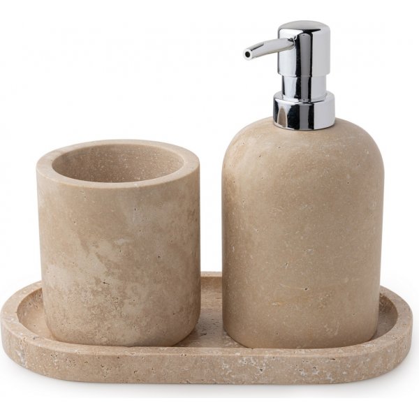 Badrumsset i beige Travertinmarmor med 3 delar