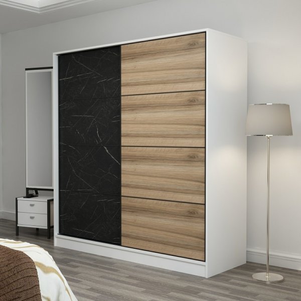 Armoire Kapusta 180 cm - Blanc/noir/marron
