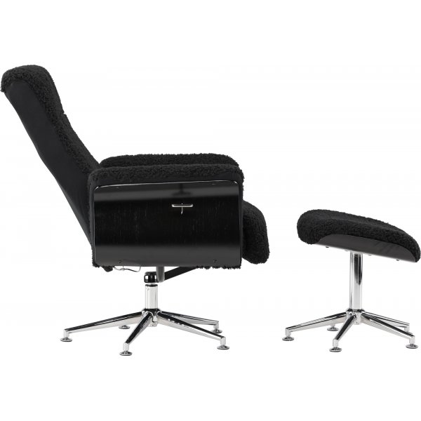 Reclinerfåtölj med fotpall Svart / Krom - Hagön + Textilrengöring för möbler Reclinerfåtölj med fotpall Svart / Krom - Hagön + Textilrengöring för möbler