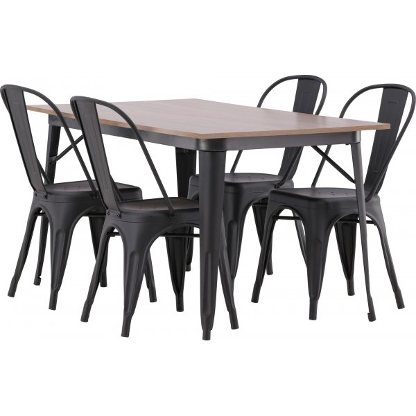 Tempe matgrupp, stlbord med 4 st stlstolar - Svart/valnt