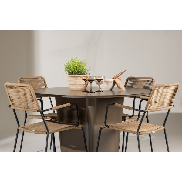 Santa Fe rund matgrupp med 4 st Lindos stolar - Brun/svart + 3.00 x Mbeltassar