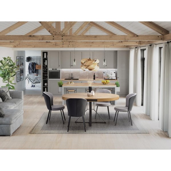 Table à manger Mercy 120-160 x 120 cm - Chêne/noir Table à manger Mercy 120-160 x 120 cm - Chêne/noir