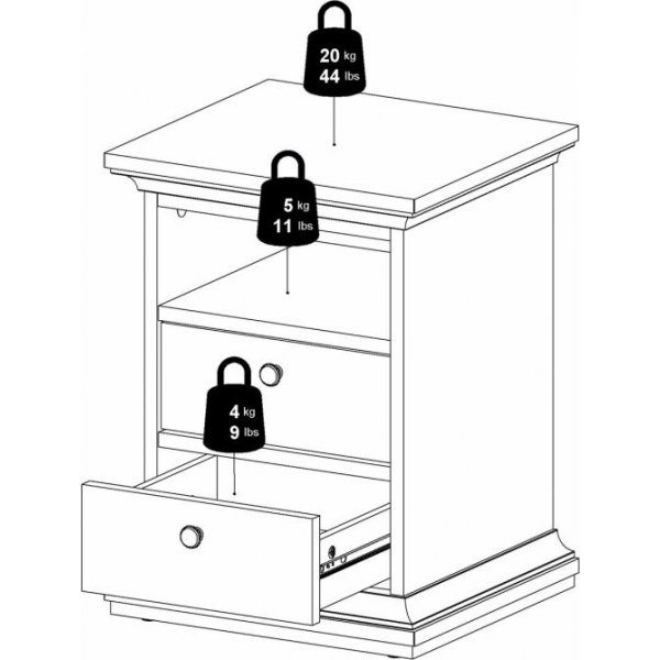 Paris smal nachtkastje met 2 lades en 1 open vak - Grijs