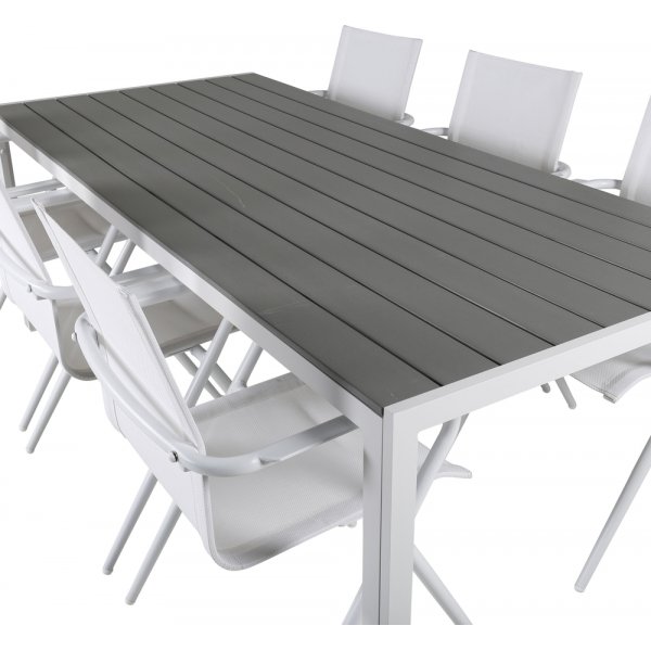 Break utematgrupp med 6 st Alina stolar - Grå/Vit Break utematgrupp med 6 st Alina stolar - Grå/Vit