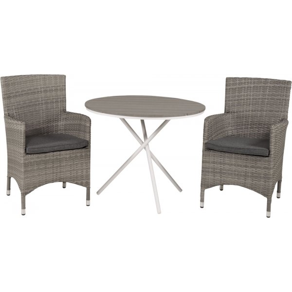 Parma utematgrupp med 2 st Malin stolar - Grå/Vit Parma utematgrupp med 2 st Malin stolar - Grå/Vit