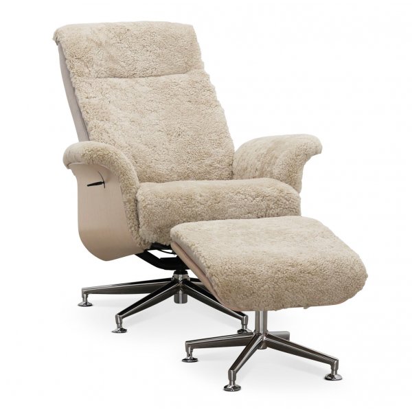 Frskinnsftlj med fotpall beige / whitewash - Ulla + Flckborttagare fr mbler