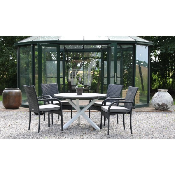 Scottsdale utematgrupp runt bord med 4 st stapelbara stolar - Gr�/svart/vit
