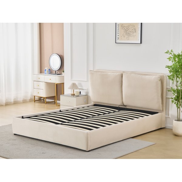 Sngram lyx med frvaring inklusive snggavel 160 x 200 cm - Beige