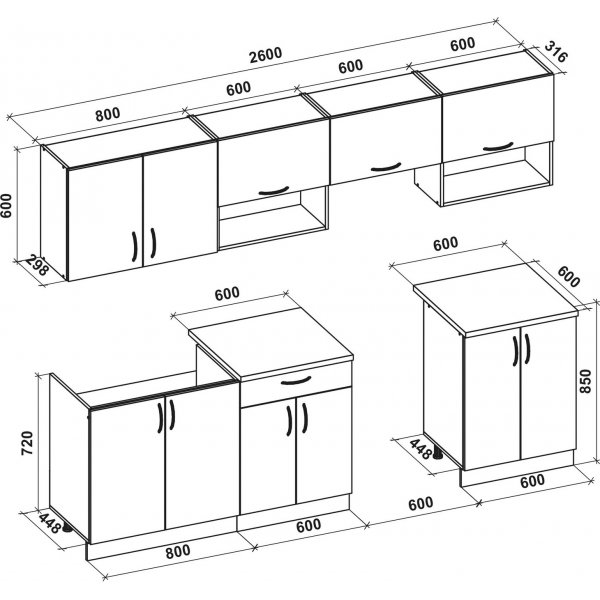 Viola complete keuken 260 cm - Vanille/sonoma eiken/beige