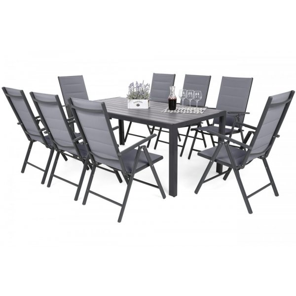 Utematgrupp Ibiza bord med 8 st positionsstolar - Gr/mrk gr