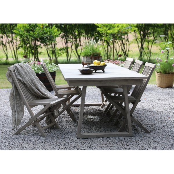 Matgrupp Salt gr teak: Bord 240 cm inklusive 6 st fllbara stolar i gr teak