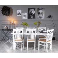 Gåsö matgrupp: Bord 180 cm inklusive 6 Fårö stolar med kryss - Vit/Ek Gåsö matgrupp: Bord 180 cm inklusive 6 Fårö stolar med kryss - Vit/Ek