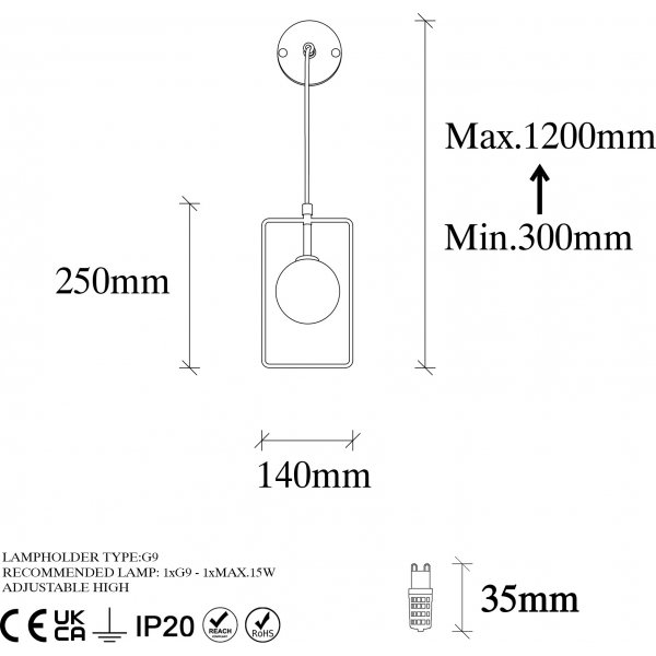 Geometry wandlamp 11110 - Zwart/wit