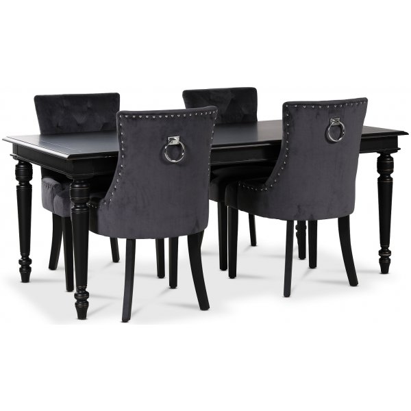 Paris matgrupp svart bord med 4 st Tuva stolar i grått sammet med rygghandtag Paris matgrupp svart bord med 4 st Tuva stolar i grått sammet med rygghandtag