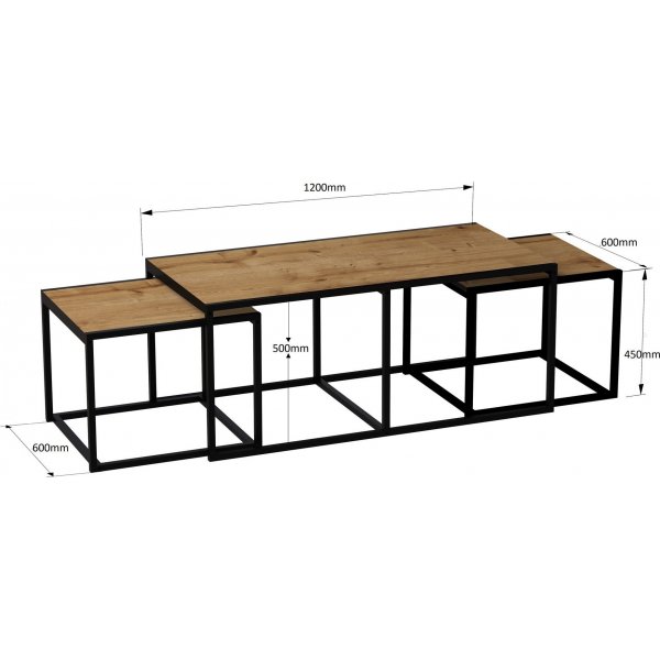 Table basse gante 120 x 60 cm - Chne/noir