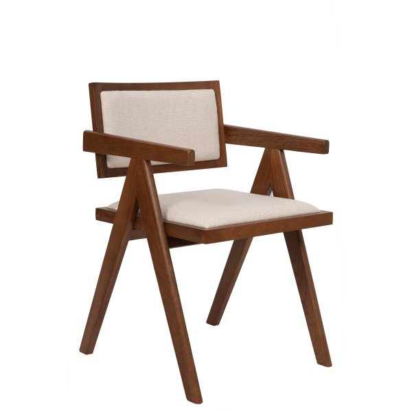 Dana matbord Ø105 cm i valnöt med 4st Sara karmstol i valnöt och linne Dana matbord Ø105 cm i valnöt med 4st Sara karmstol i valnöt och linne