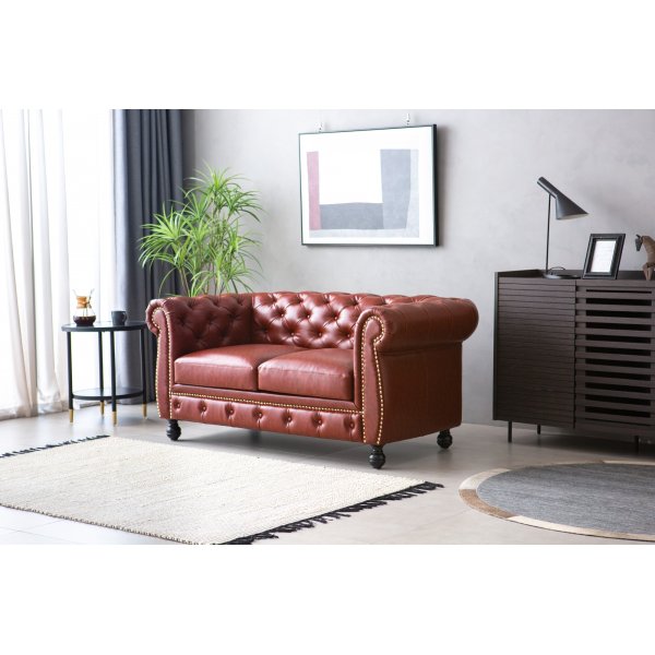 Canap Chesterfield 2 places en PU marron