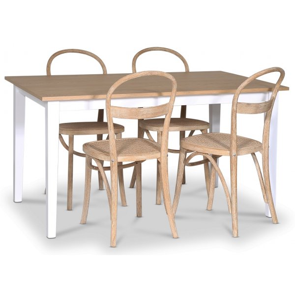 Fr matgrupp; matbord 140x90 cm - Vit / oljad ek med 4 st Danderyd No.16 stolar Whitewash