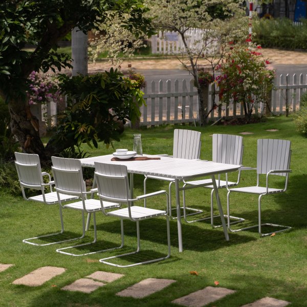 Holmsund matgrupp; bord 180x80 cm med 6 st karmstolar - vit