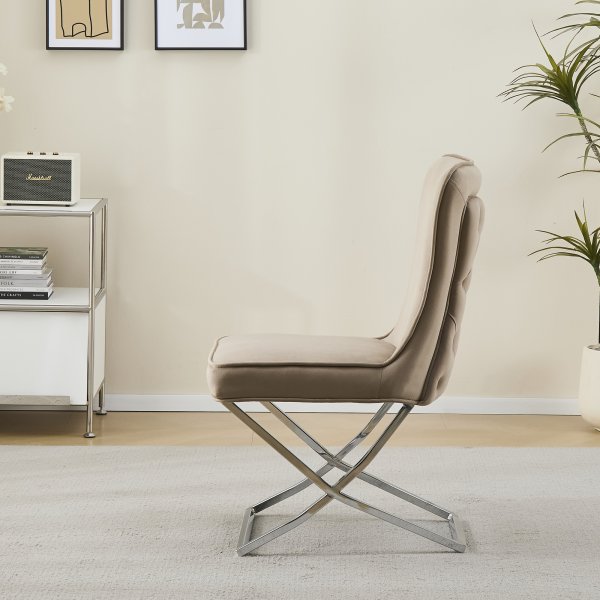 Stol med kromade ben - beige sammet - Luxury Stol med kromade ben - beige sammet - Luxury
