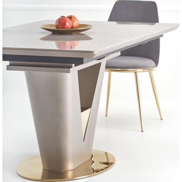 Table à manger Valentino 160-220 x 90 cm - Marbre gris/gris clair/or Table à manger Valentino 160-220 x 90 cm - Marbre gris/gris clair/or