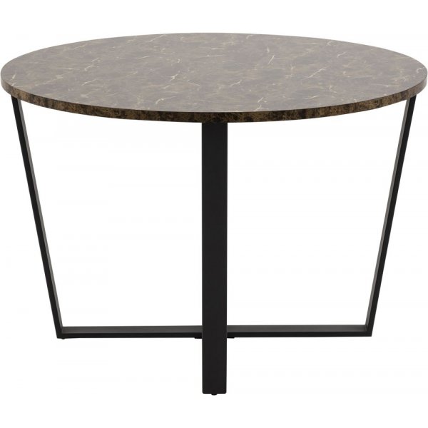 Matbord runt 110 cm brun marmorfaner med svarta ben