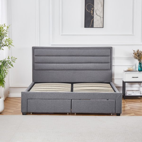 Elm hol grijs bedframe met opbergruimte 180 x 200 cm + Meubelpoten Elm hol grijs bedframe met opbergruimte 180 x 200 cm + Meubelpoten