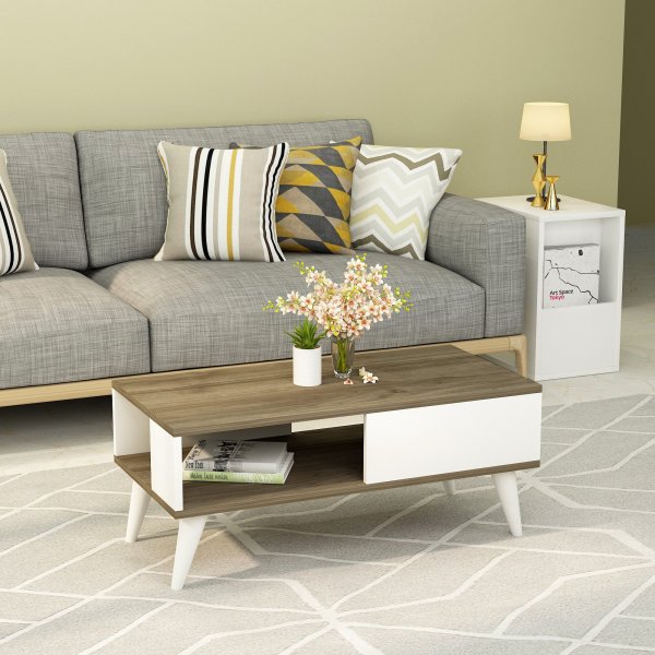 Table basse Saul 90 x 45 cm - Noyer/blanc Table basse Saul 90 x 45 cm - Noyer/blanc