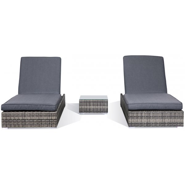 Astrid 2 st Solsängar med bord + Möbeltassar Astrid 2 st Solsängar med bord + Möbeltassar