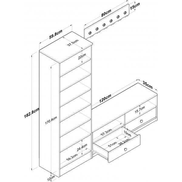 Mendy hallinredning - Vit/valnöt Mendy hallinredning - Vit/valnöt