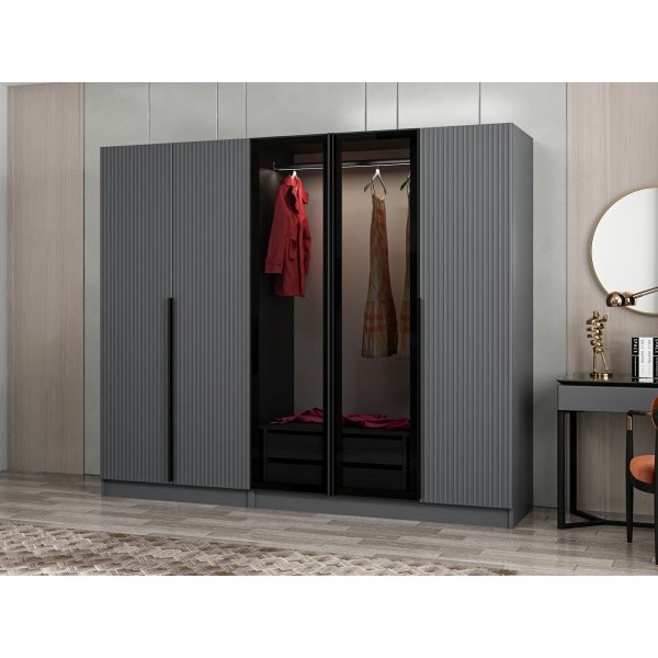 Armoire Cikani avec porte vitre, 225x52x210 cm - Anthracite/fume