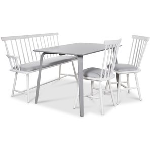 Visby matgrupp - Grått bord med 2 st Småland pinnstolar och 1 st Småland pinnsoffa - Grå / Vit Visby matgrupp - Grått bord med 2 st Småland pinnstolar och 1 st Småland pinnsoffa - Grå / Vit