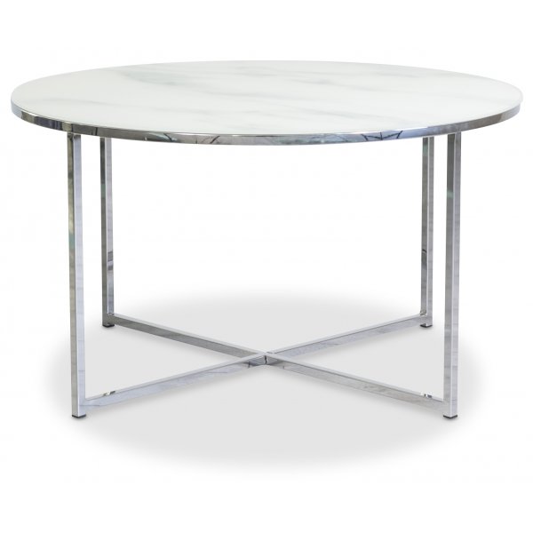 Palasso runt soffbord D80 cm - Krom / Ljus marmorering