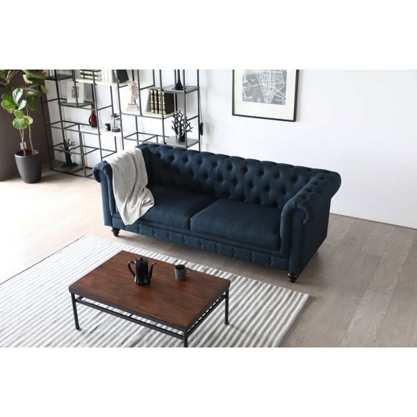 Bank 3-zits Chesterfield bank blauw - Herron Bank 3-zits Chesterfield bank blauw - Herron