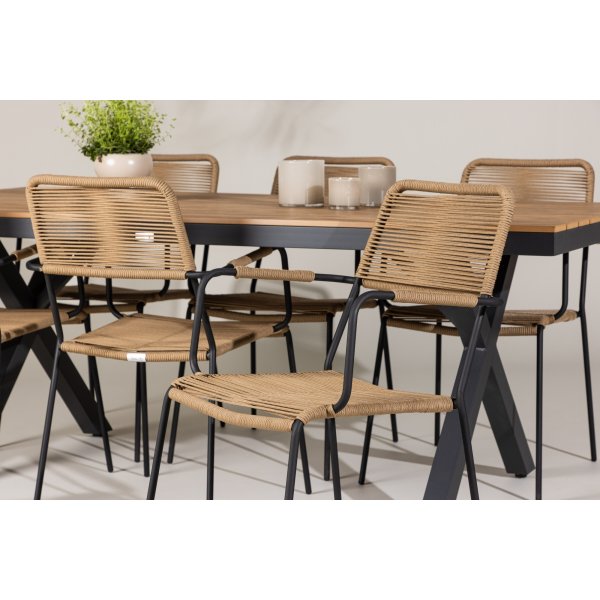 Garcia rektangulär matgrupp med 6 st Lindos stolar - Brun/svart + 6.00 x Stolsdyna Garcia rektangulär matgrupp med 6 st Lindos stolar - Brun/svart + 6.00 x Stolsdyna