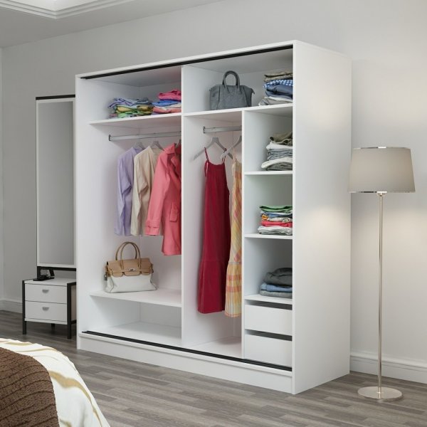 Armoire Kapusta avec portes miroir, 180 cm - Blanc