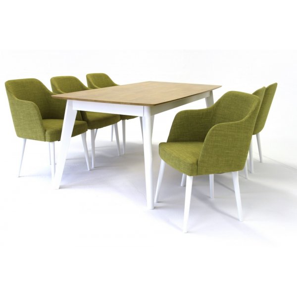 Sarek matgrupp - Bord inklusive 6 st stolar - Vit/ek
