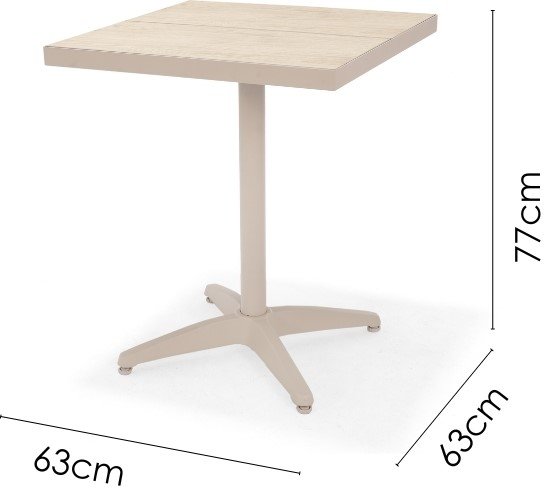 Urbanite cafgroep met tafel 63 x 63 cm en 2 stapelbare eetkamerstoelen - Beige