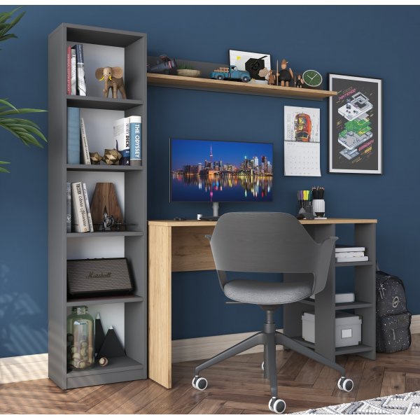 Bureau Hanna avec système d\\\'étagères 16, 160 x 45 cm - Noyer/anthracite Bureau Hanna avec système d\\\'étagères 16, 160 x 45 cm - Noyer/anthracite