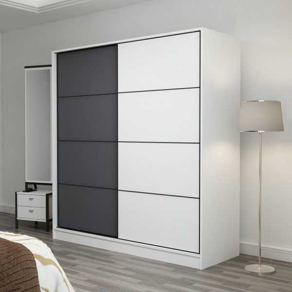 Kapusta garderob 180 cm - Vit/antracit/vit Kapusta garderob 180 cm - Vit/antracit/vit