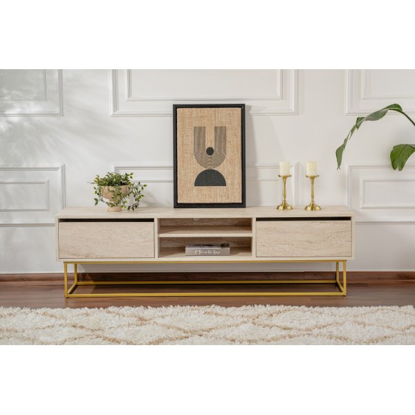 Escape TV-bnk 180 cm - Travertin/guld