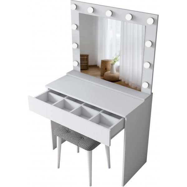 Bijou sminkbord med spegel och pall 21 - 90 x 45 cm - Vit Bijou sminkbord med spegel och pall 21 - 90 x 45 cm - Vit